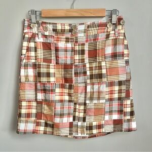 Vintage Y2K Madras Plaid Mini Skirt Women 2 Patchwork Preppy Brown Cream Cotton‎